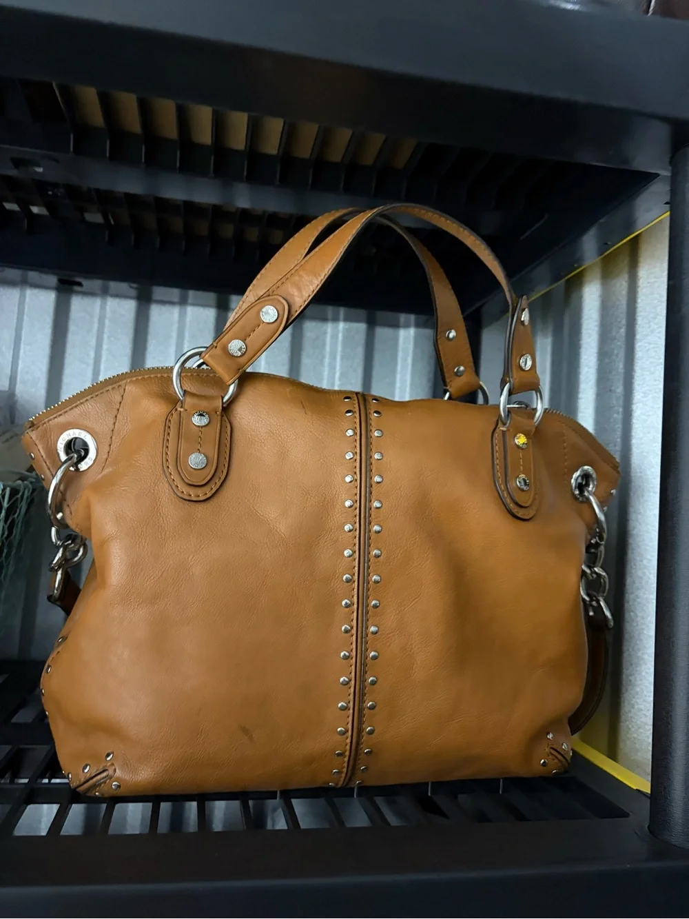 Michael Kors Cognac Leather Studded Shoulder Bag